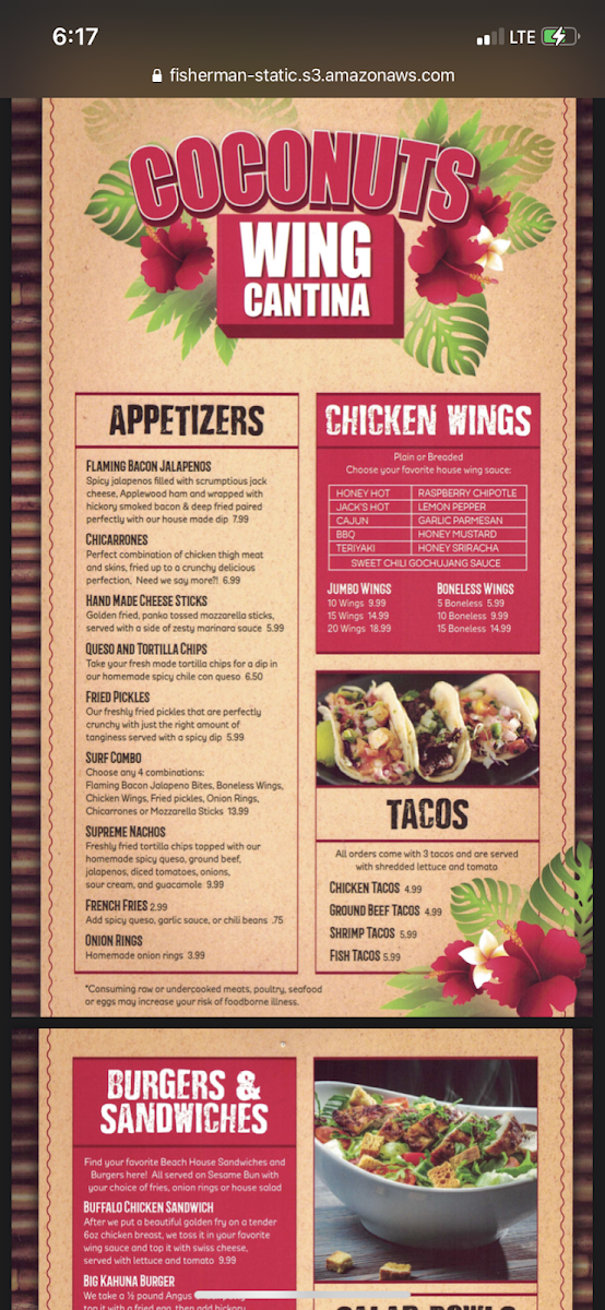 Coconuts Wing Cantina Menu - Image 2